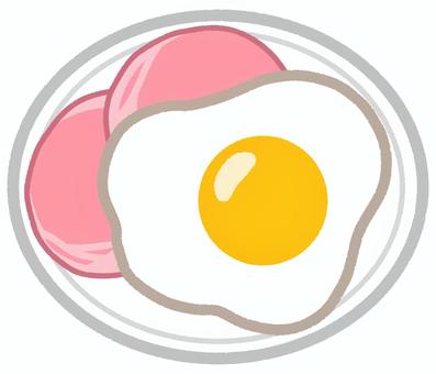 ハムエッグ ハムエッグ,ハム,目玉焼き,肉,たまご,朝食,食べ物,皿のイラスト素材