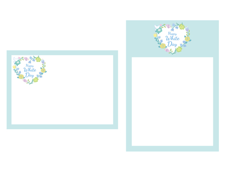 ホワイトデーフレームセット　花 ホワイトデー,ハッピー,花,フラワー,鳩,鳥,ハート,バラ,スズラン,かわいいのイラスト素材