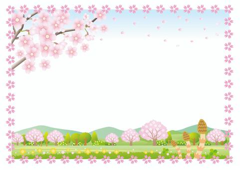 Frame of landscape with cherry blossoms in full bloom, , JPG, PNG and AI