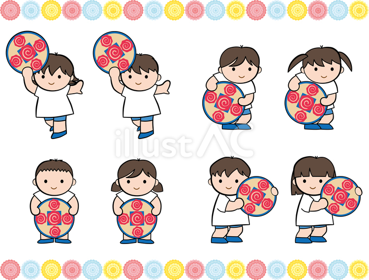 運動会　花笠音頭セット 花笠音頭,花笠踊り,民謡のイラスト素材