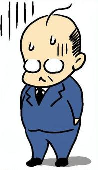 ショックのちびかわおじさん2　青 ショック,戸惑う,焦る,おじさん,手書き,びっくり,驚く,絶望,悩む,悩みのイラスト素材