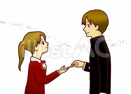 卒業時に第二ボタンをあげる男女の影付き