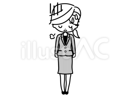 落ち込む女性・スーツ2/全身(白黒)