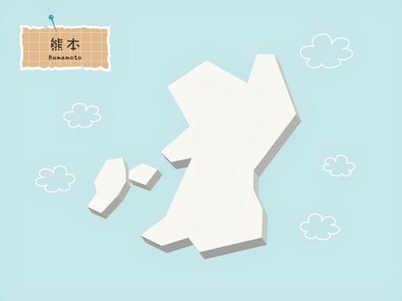 3Dがかわいい日本地図-43【熊本】 地図,熊本,日本,3d,シンプル,海,雲,かわいい,手書き,九州のイラスト素材