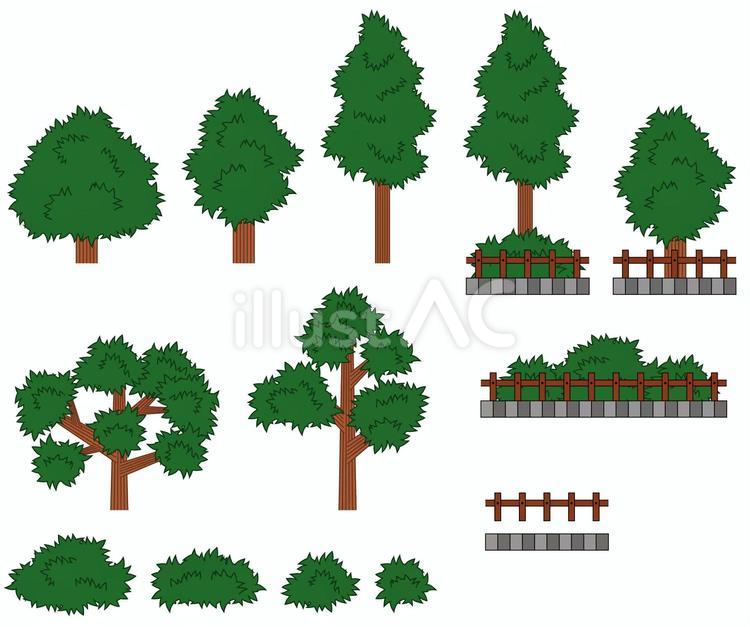 シンプルなべた塗りの木のセット  木,街路樹,植物のイラスト素材