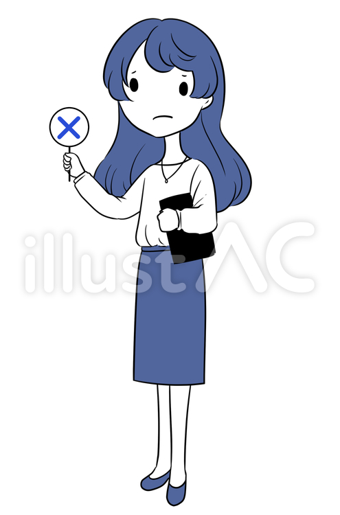 バツの札を持った困った表情の女性 札,持つ,バツのイラスト素材
