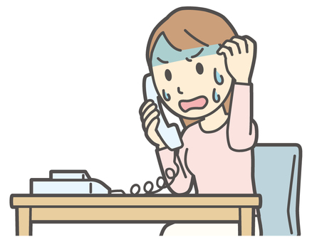  ロングヘア女性-037-バスト 電話,びっくり,女性,女の子,人物,かわいい,表情,感情,落ち込む,ショックのイラスト素材