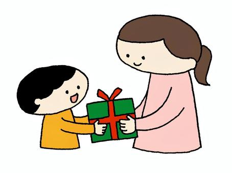 プレゼントを受け取る男の子 親子,子供,幼児,家族,母,子育て,幼稚園,保育園,小学生,笑顔のイラスト素材