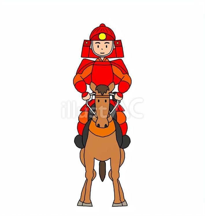 赤備え騎馬武者の正面 鎧武者,武士,侍のイラスト素材