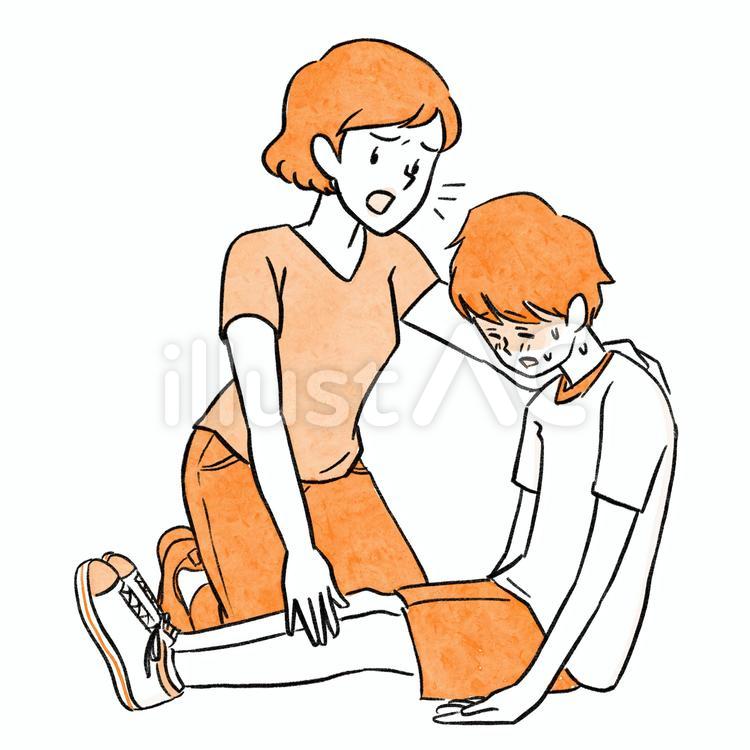 熱中症 重症の男の子と呼びかける女性2 熱中症,人物,男性のイラスト素材