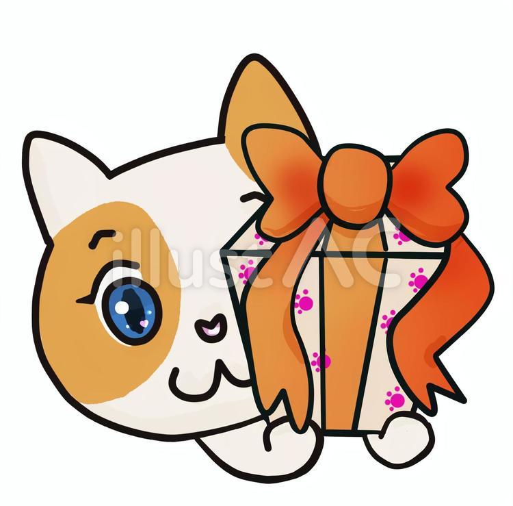 プレゼントを渡すねこちゃん ねこ,猫,プレゼントのイラスト素材