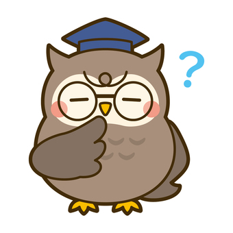 悩むフクロウ先生 フクロウ,先生,博士,キャラクター,動物,悩む,考える,鳥,かわいいのイラスト素材