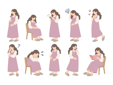 妊婦セット 妊婦,妊娠,マタニティ,妊婦健診,つわり,不安,悩み,ストレス,マタニティブルー,妊娠初期のイラスト素材