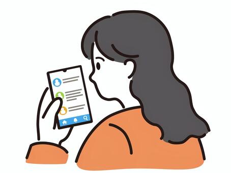 SNSを見る人（女性） sns,ソーシャルネットワーキングサービス,スマホ,スマートフォン,人,人物,女性,女の人,閲覧,見るのイラスト素材