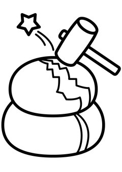 鏡開き-1c 鏡開き,鏡餅,餅,割る,叩く,木槌,星,正月,かわいい,シンプルのイラスト素材