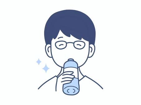 熱中症対策で水分補給をする男性のイラスト 水,飲む,水分,補給,飲み物,飲料,美味しい,リラックス,健康,ヘルスケアのイラスト素材