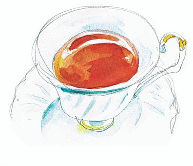 Black tea with watercolor, watercolor, black tea, cup, JPG and PNG