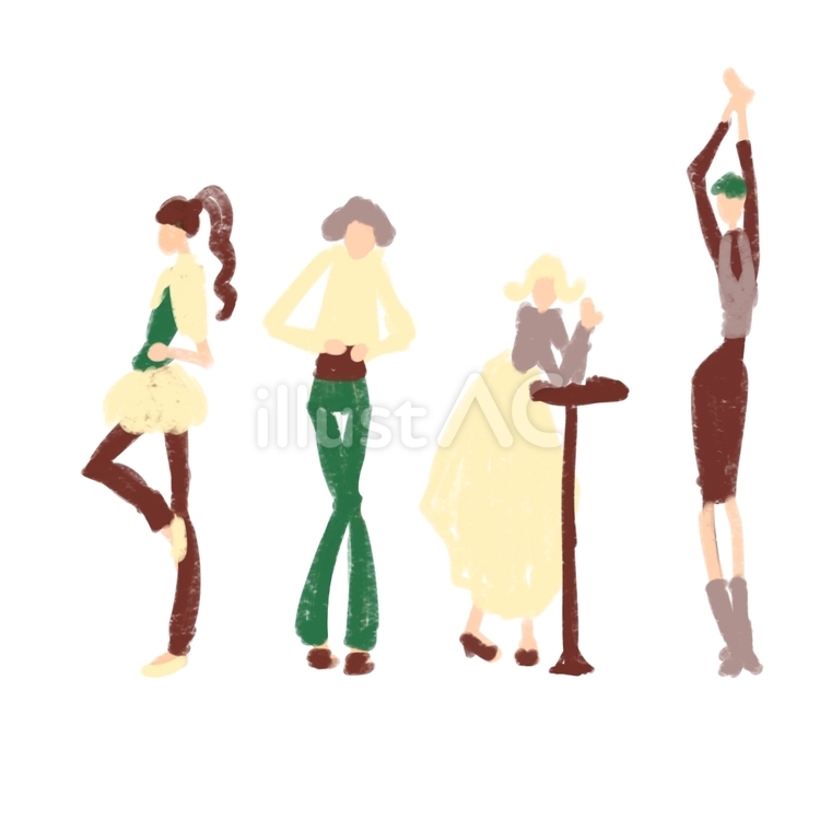 オシャレな女性達 茶色 緑イラスト - No: 26183163｜無料イラスト 