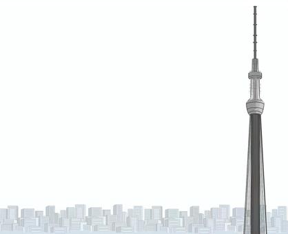 ビル波とスカイツリー スカイツリー,ビル,グレー,東京,街,右のイラスト素材