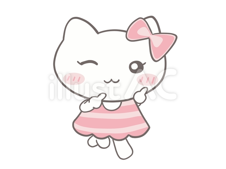 指差しする白猫女の子 指差し,指す,示すのイラスト素材