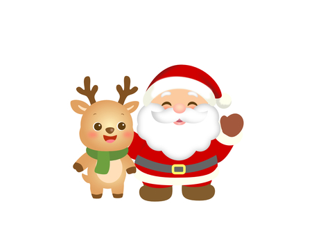 サンタクロースとトナカイ_仲良し_3 クリスマス,サンタクロース,トナカイ,冬,12月,仲良し,動物,サンタさん,メリークリスマス,ハッピーホリデーのイラスト素材