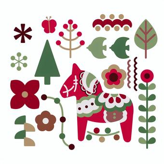 ダーラナホースの正方形イラスト ダーラナホース,午年,北欧風,年賀,正方形,午,スウェーデン,馬,洋風,カジュアルのイラスト素材