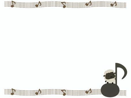 音符に座っている黒い羊（フレーム） 音符,羊,動物,かわいい,音楽,フレームのイラスト素材