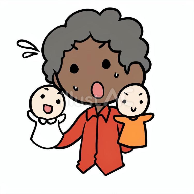 パペット人形と焦るアフロ男性 アフロ,焦る,パペットのイラスト素材