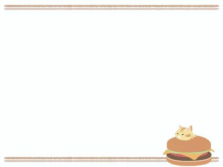 ハンバーガーとちゃとら猫（フレーム） ハンバーガー,猫,ちゃとら,動物,かわいい,ファストフード,フレームのイラスト素材