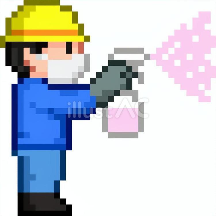 ドット絵のピンクのスプレーの作業員です。 ドット絵,スプレー,作業員のイラスト素材