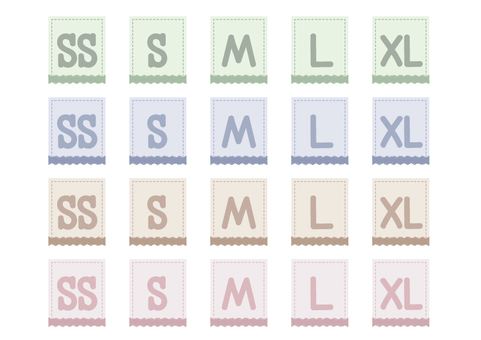 サイズ表記 アルファベット アイコン,ポイント,かわいい,シンプル,透過,チラシ,バナー,グラフィック,あしらい,オリジナルのイラスト素材
