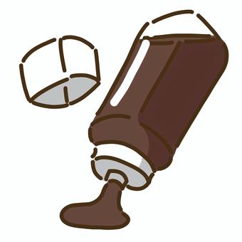 白色の蓋と中身を出しているソース７ ソース,調味料,焦げ茶,食べ物,茶,白色,四角のイラスト素材