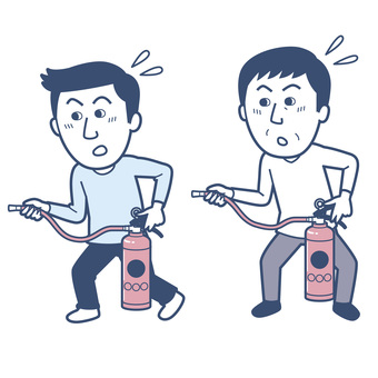 消火訓練をする日本人男性_淡色版 男性,20代,30代,40代,全身,消火器,消火活動,消防,消火,放水のイラスト素材