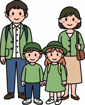 カーキ色の大人と子供の旅行者です。 大人,子供,シンプル,旅行,旅路,旅人,カーキのイラスト素材