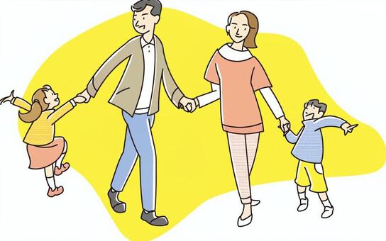 人物ポーズ-家族07 家族,夫婦,母親,父親,子供,娘,息子,4人,若い,移動のイラスト素材