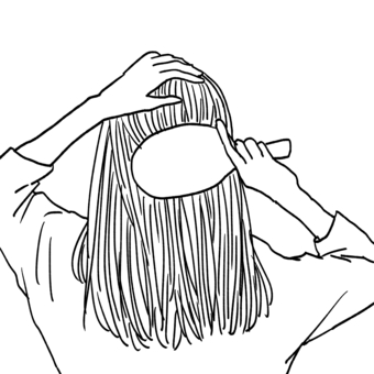 髪を梳かす女性の後ろ姿の線画 人物,女性,後ろ姿,櫛,梳かす,美容,手描き,線画,セミロング,長髪のイラスト素材