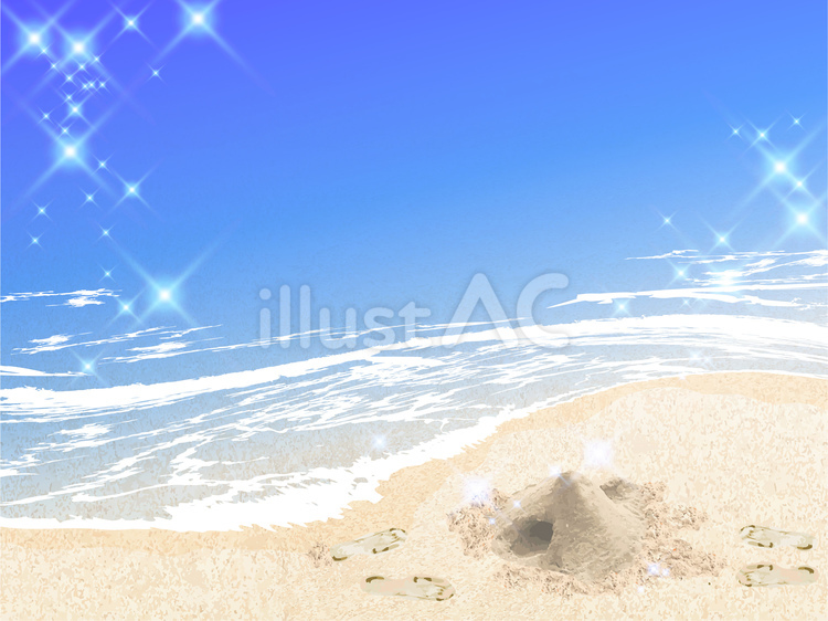 キラキラ海と砂浜と砂山つくり su091 キラキラ海と砂浜と砂山つくり su091 海,夏,キラキラのイラスト素材