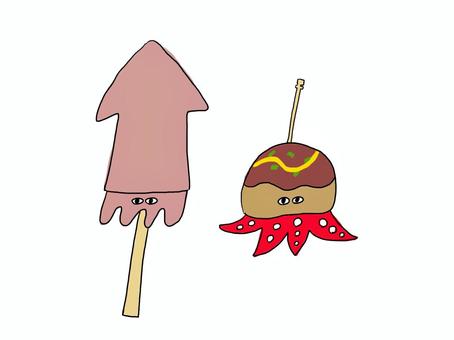 イカ焼きとたこ焼き イカ焼き,たこ焼き,イカ,タコ,屋台のイラスト素材