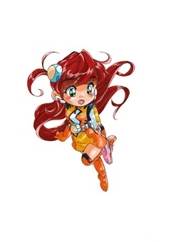 ３頭身キャラの女の子A 女の子,３頭身,デフォルメキャラ,デフォルメ,sd,sdキャラ,コスチューム,赤髪,オレンジのイラスト素材