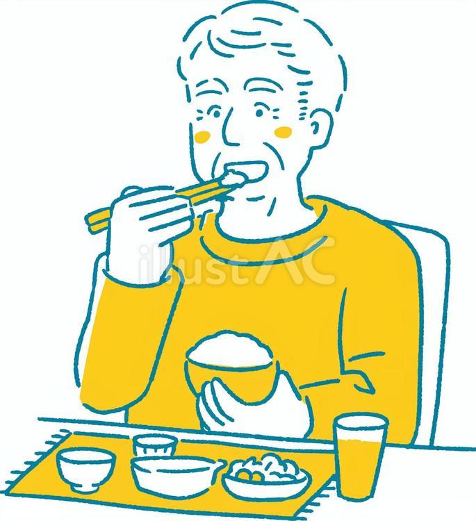 ご飯を食べる高齢男性 高齢者,男性,食事のイラスト素材