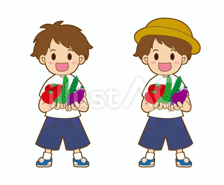 野菜をもった小さな男の子 人間,男性,男子のイラスト素材