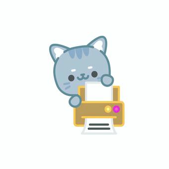 イラスト0114 猫,プリンター,印刷,オフィス,かわいい,キャラクター,イラスト,ベクター,仕事,デスクワークのイラスト素材