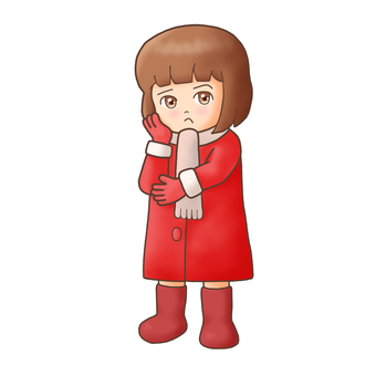 困る女の子（冬の日常ポーズ） 女の子,冬,冬服,コート,マフラー,困る,困り顔,表情,日常,立ちポーズのイラスト素材