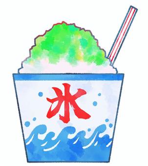 【水彩風手描き】メロン味かき氷（祭用） かき氷,メロン味,お祭り,屋台,出店,夏,デザート,スイーツ,シェイブアイス,氷のイラスト素材