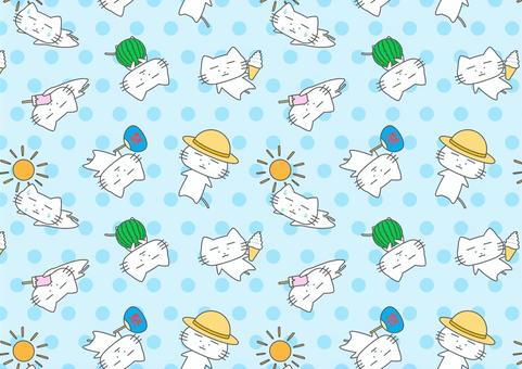 ねこの夏休み１ ねこ,背景,パターン,夏休み,スイカ,アイス,帽子,水玉,夏,透過のイラスト素材