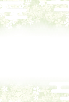 可愛い桜和柄葉書（縦）  葉書,縦,和柄,矢絣,桜,緑,ポストカード,パステル,淡い,雲のイラスト素材