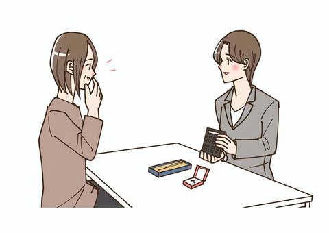 アクセサリーの買取価格に喜ぶ女性 アクセサリー,貴金属,金,買取,嬉しい,値段,人物,買取ショップ,電卓,女性のイラスト素材