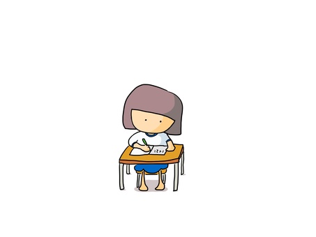 勉強　おかっぱ 勉強,机,学校,おかっぱ,女の子のイラスト素材