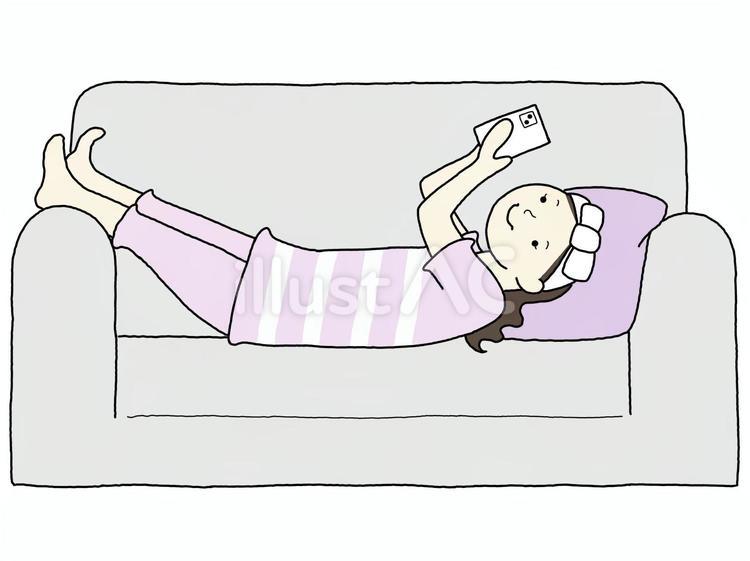 部屋着ガールB（ソファでスマホ） 女の子,女性,パジャマのイラスト素材