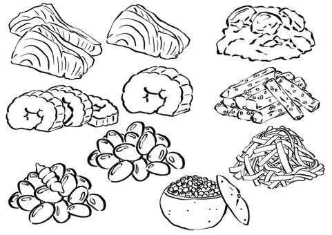 おせち10種　墨筆 鰤の照り焼き,ブリ,照り焼き,焼き魚,魚,魚介類,切り身,たたきごぼう,牛蒡,ごまのイラスト素材